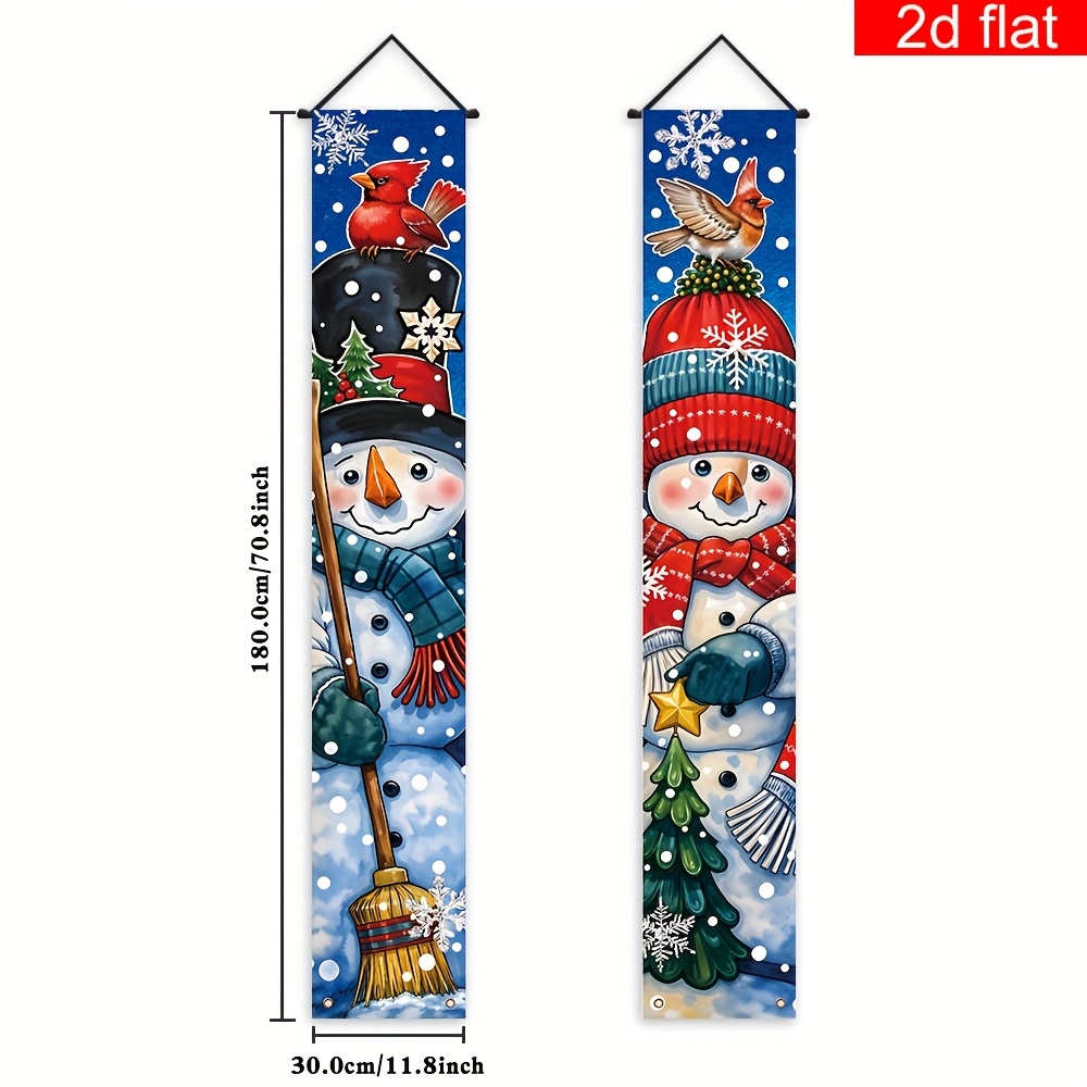 TEMU 2d Flat Banner, 2pcs Christmas Snowman Couplet Banner, Polyester, Christmas New Year Party Sign, Suitable For Indoor Outdoor Porch Home Wall