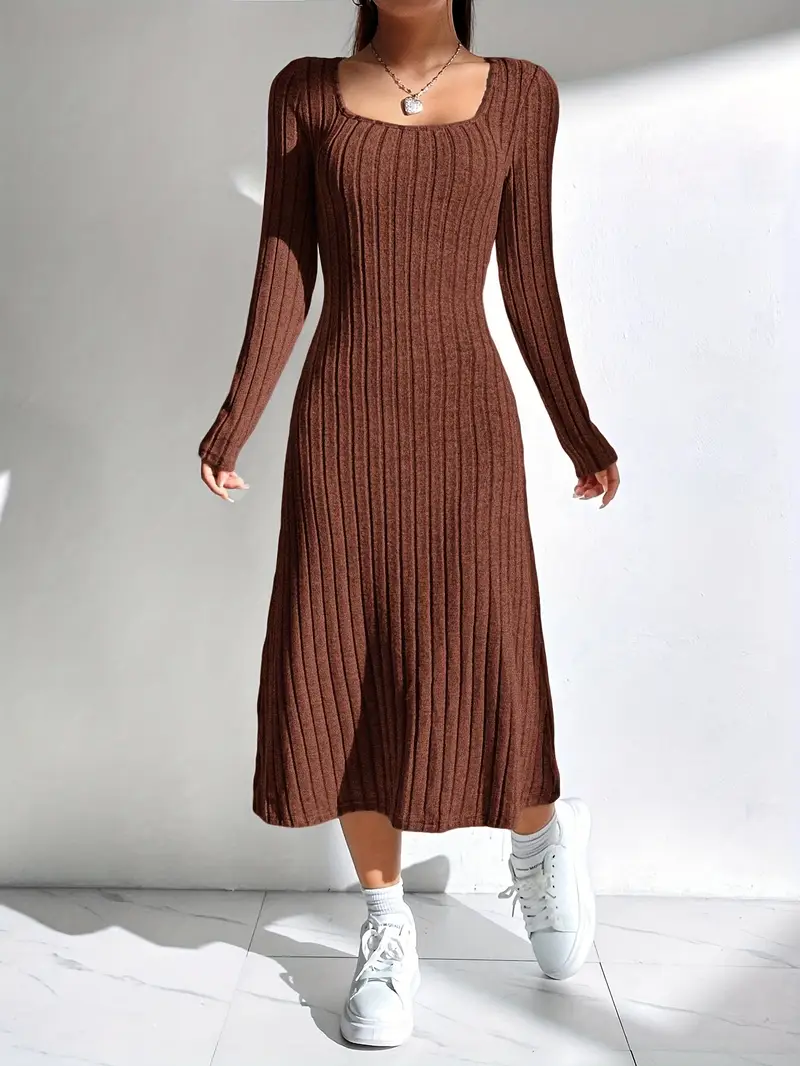 womens ribbed sweater dress solid color long sleeve square - Temu Portugal womens ribbed sweater dress solid color long sleeve square - Temu Portugal