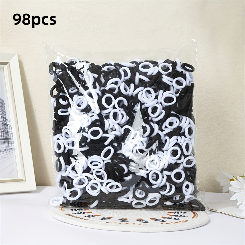 TEMU 98pcs Women's Black And White Basic Nylon Elastic Hair Ties, Ponytail Holders, Women's Fashion Hair Accessories