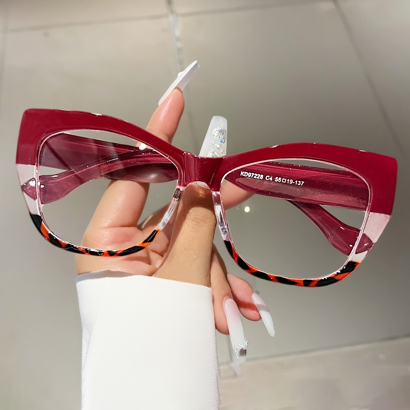 womens square glasses burgundy clear lens non eyewear modern  display picture 2