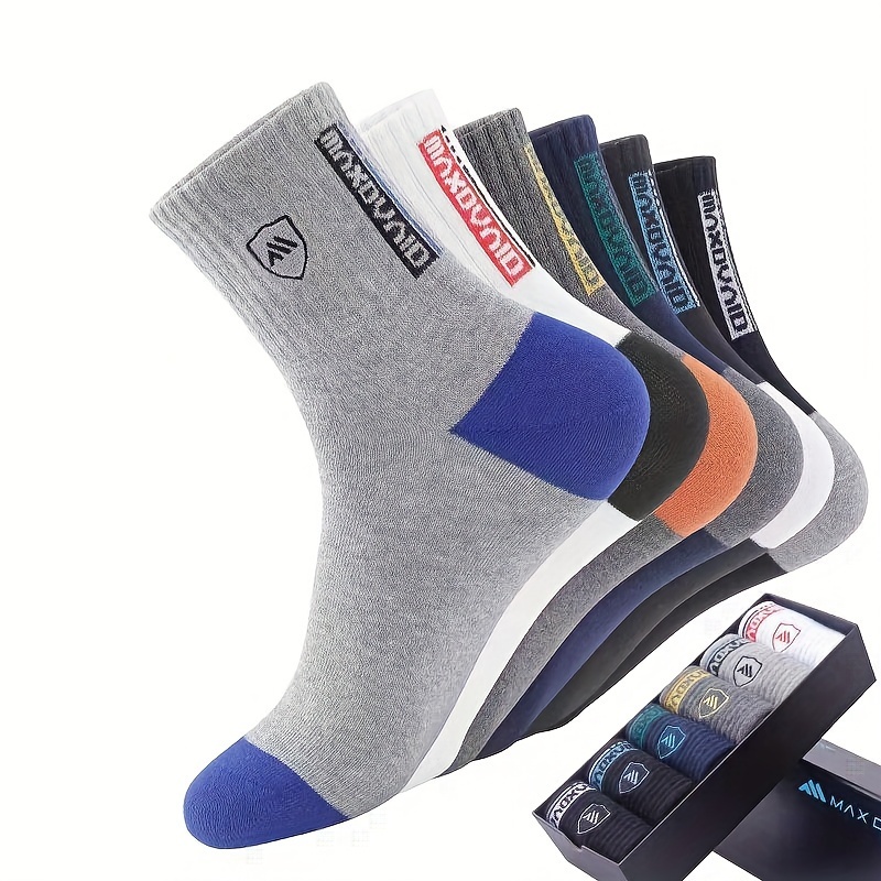 

5/10 Pairs Of Men's Trendy Color Block Crew Socks, Breathable Comfy Casual Unisex Socks For Men's Outdoor Wearing All Seasons Wearing