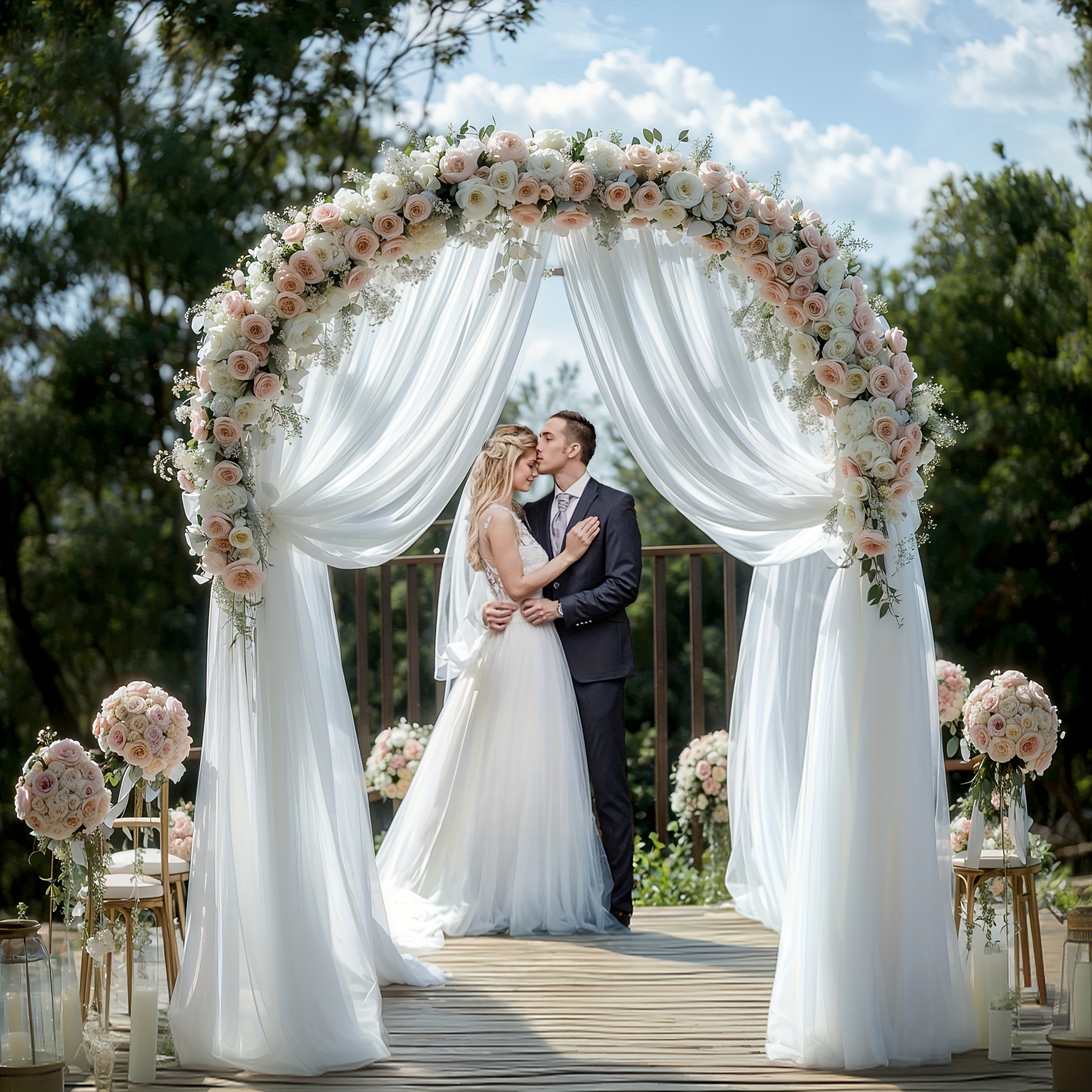 TEMU 1pc Of Yarn Arched Curtain Wedding Decoration Gauze Curtain, Hung, Suitable For Wedding Ceremonies, Outdoor Activities,, And Home Interior Decoration.