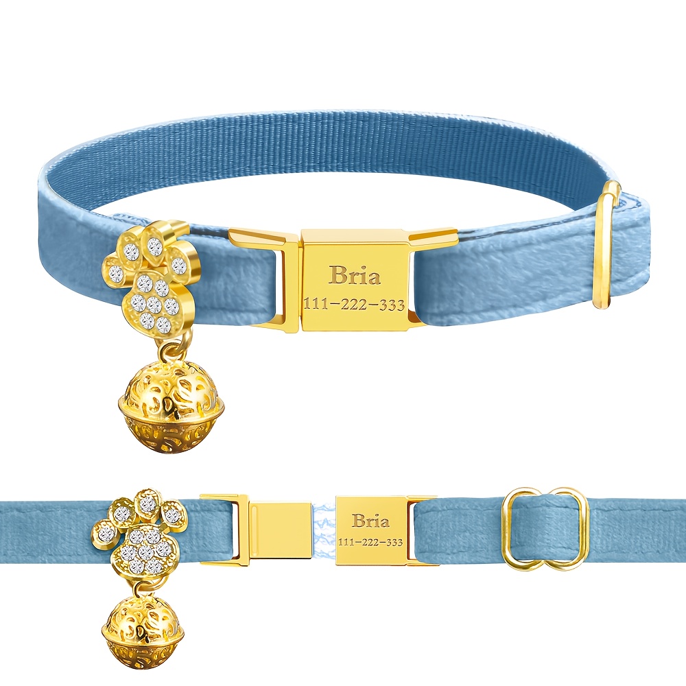 TEMU [customized] New Personalized Detachable Cat Collar - Magnetic , Retro Bell - Safe Quick Release, Customized For Girl And Boy Cats - Velvet