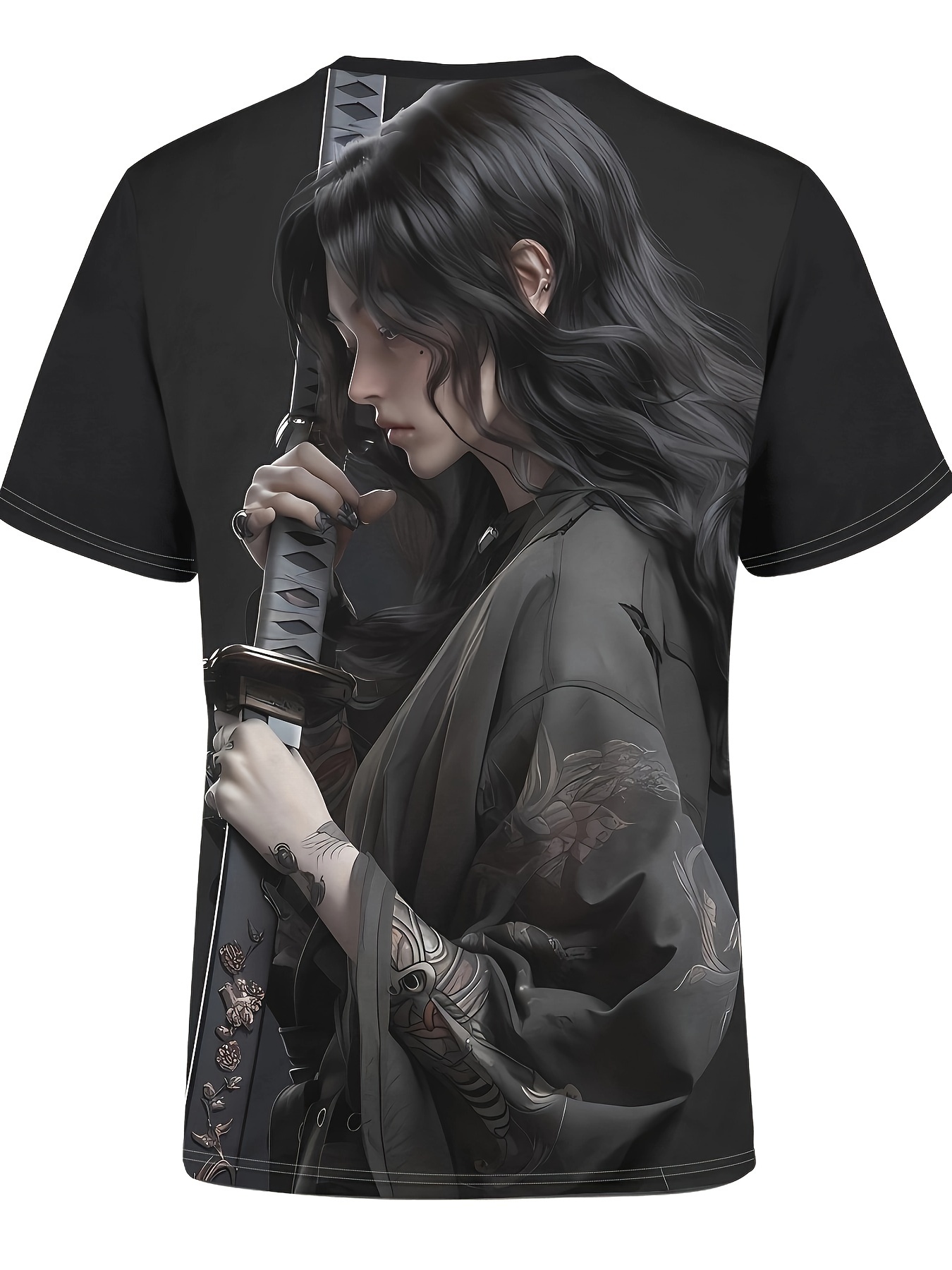 Men Casual Samurai Swordsmanship Graphic T-Shirt 