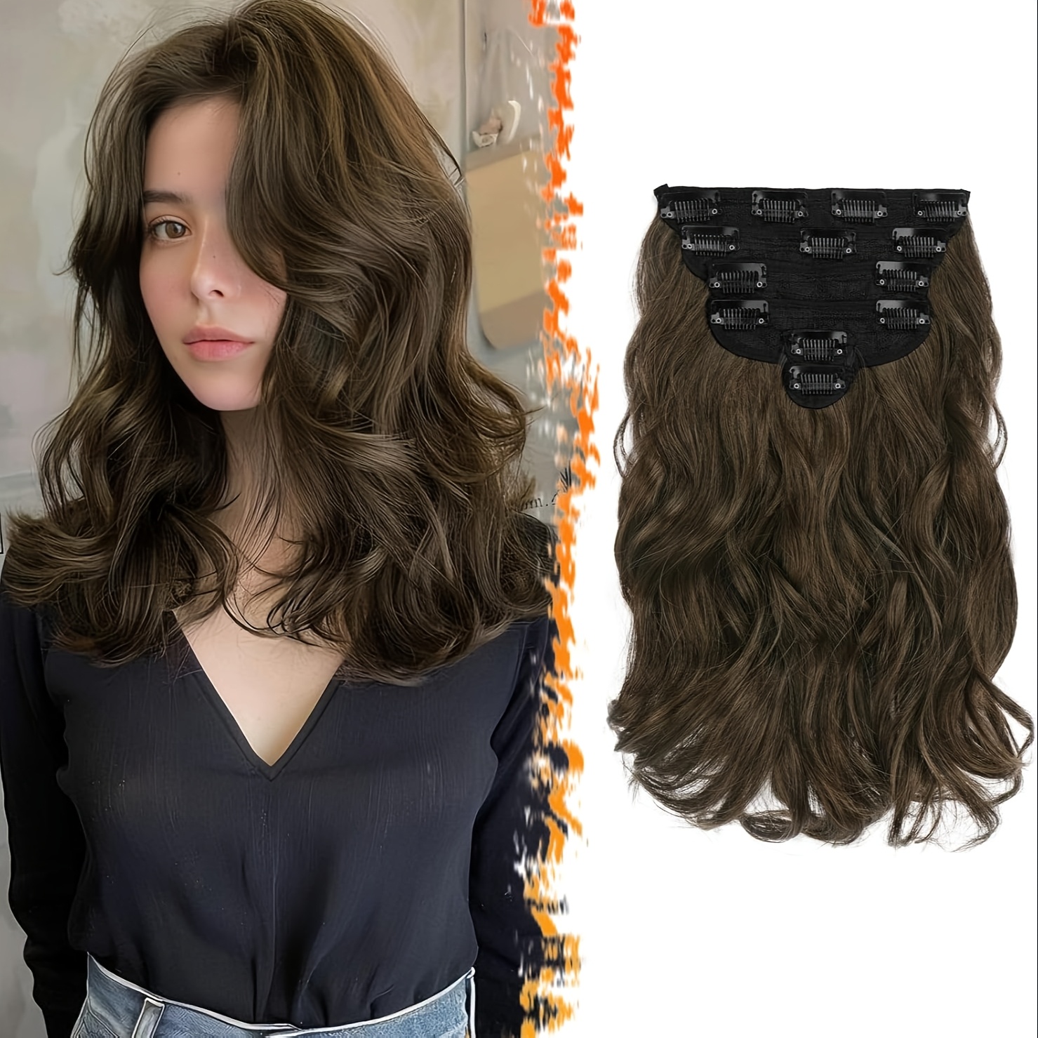6pcs clip in hair extensions 12 inch 30cm short wavy - Temu display picture 1
