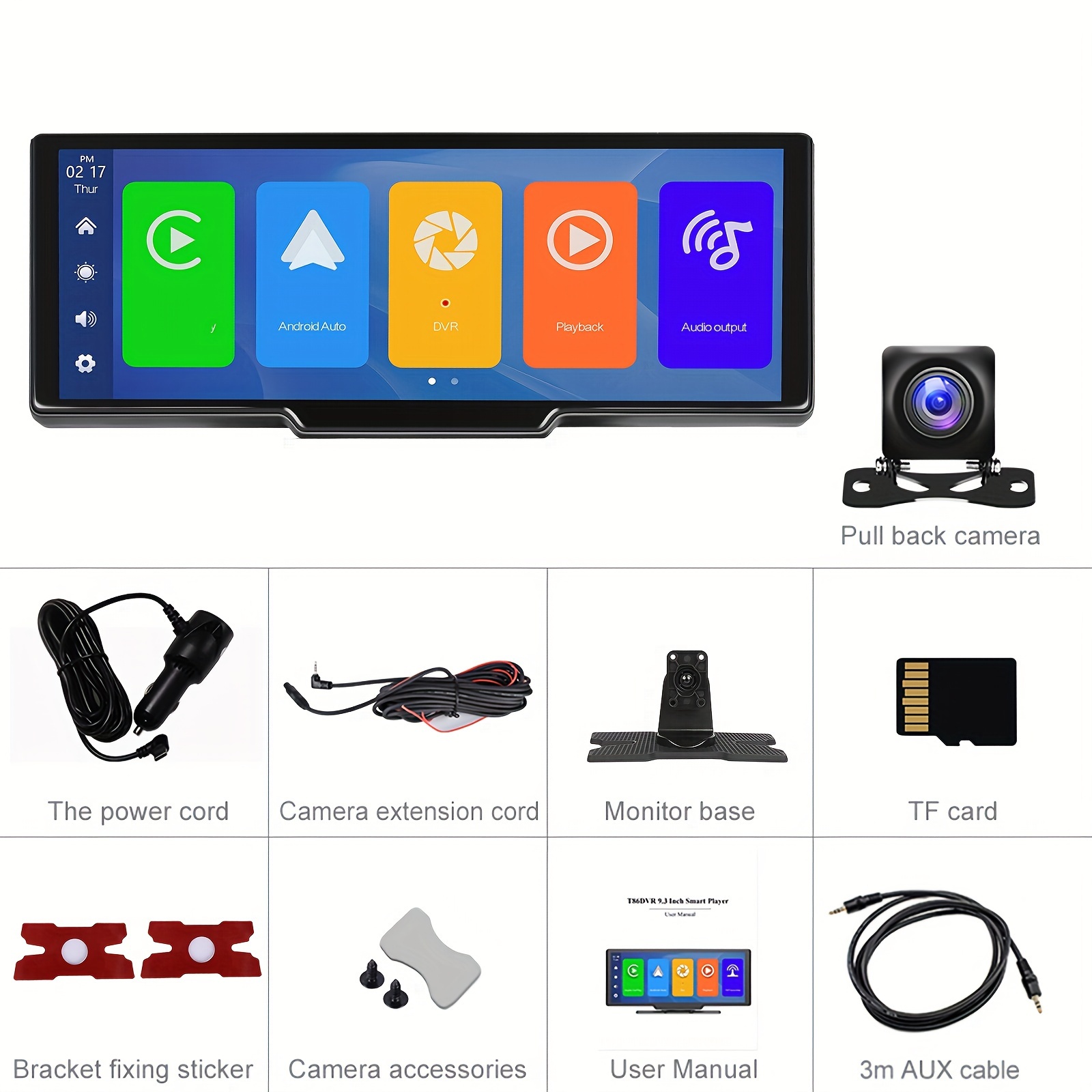 TEMU Wireless Carplayer Car Screen With 2.5k Dash Cam, 9.3 Inch Portable Wireless Auto Car Stereo, Dual Wireless, Loop Recording, , Wifi Video, Fm, Aux, + 64g Tf Card