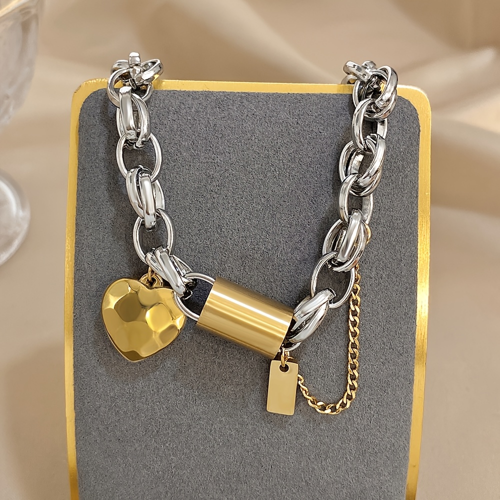 2pcs Romantic Heart Pendant Bangle and Necklace Set