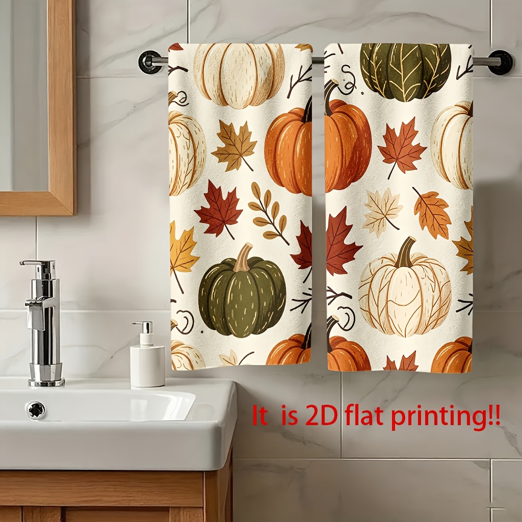 TEMU 1 pièce Serviette multifonctionnelle à motif imprimé sur le thème de la citrouille d'automne et de d'érable, essentielle comme serviette de