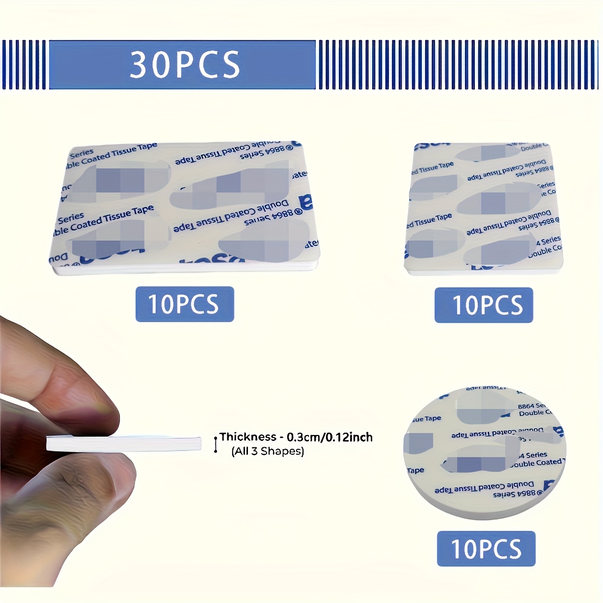 E-shop 30-teiliges Sortiment, Ultra Starkes Doppelseitiges Klebeband, EVA Doppelschicht-Schaumstoff, 3 mm dick, Starkes Klebstoff, Rechteckig,