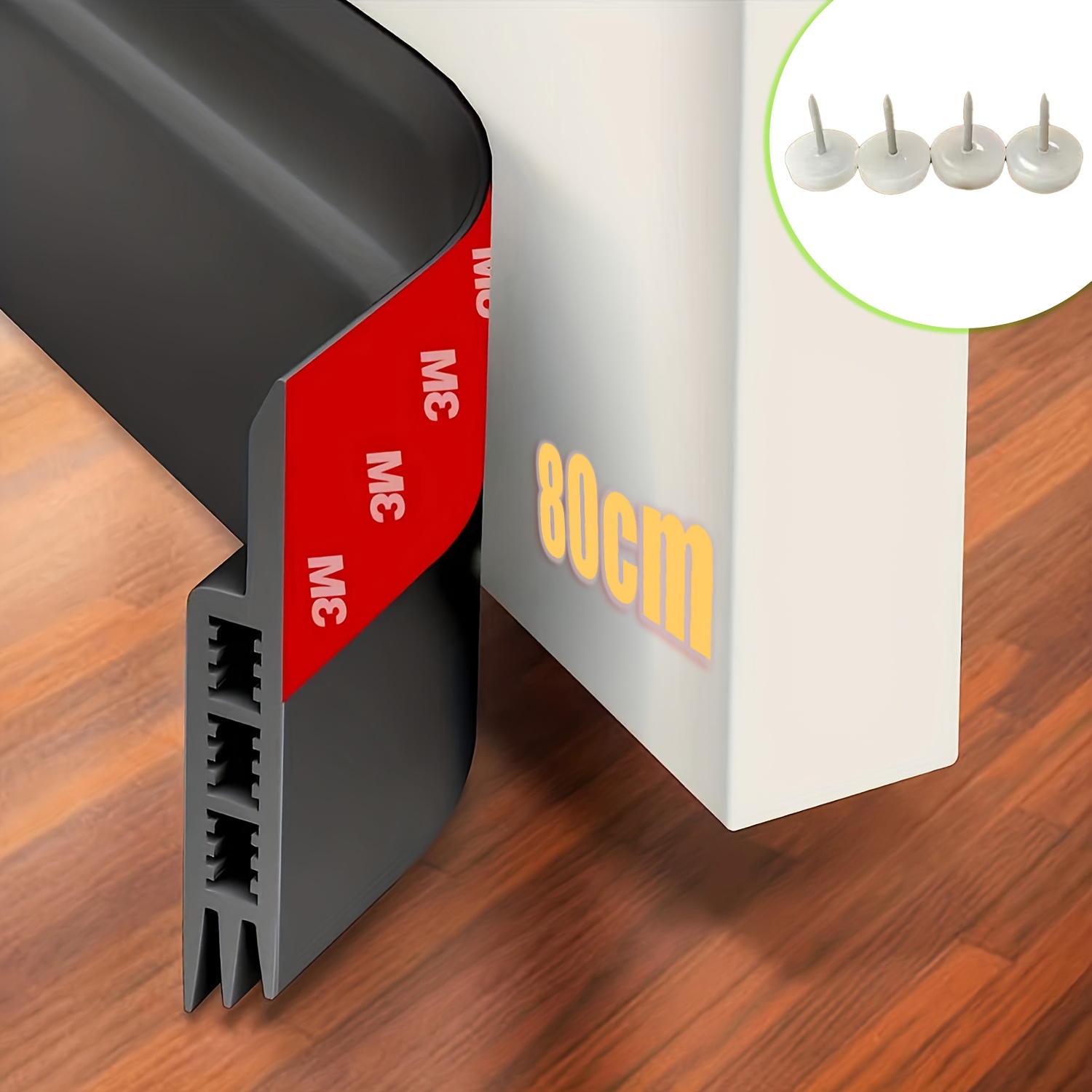 TEMU Self-adhesive Door Bottom Weatherstrip, (1 Roll And 4pcs Nails), Insect And Dust-proof Sealing Strip, Energy-saving Air Conditioning Leak-proof