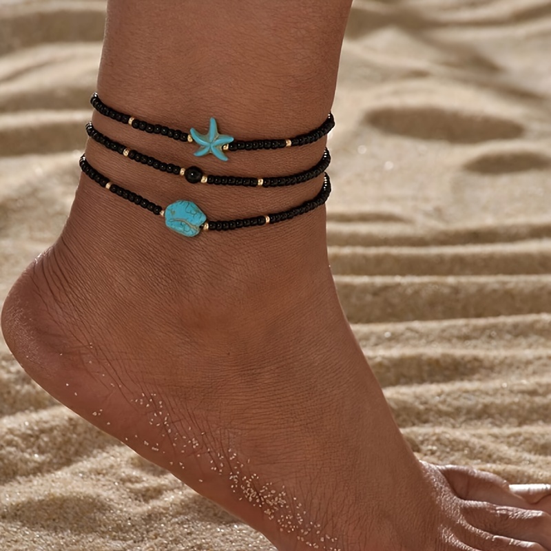 Retro Multi-layered Beach Anklet with Starfish Shell Stone Beads
