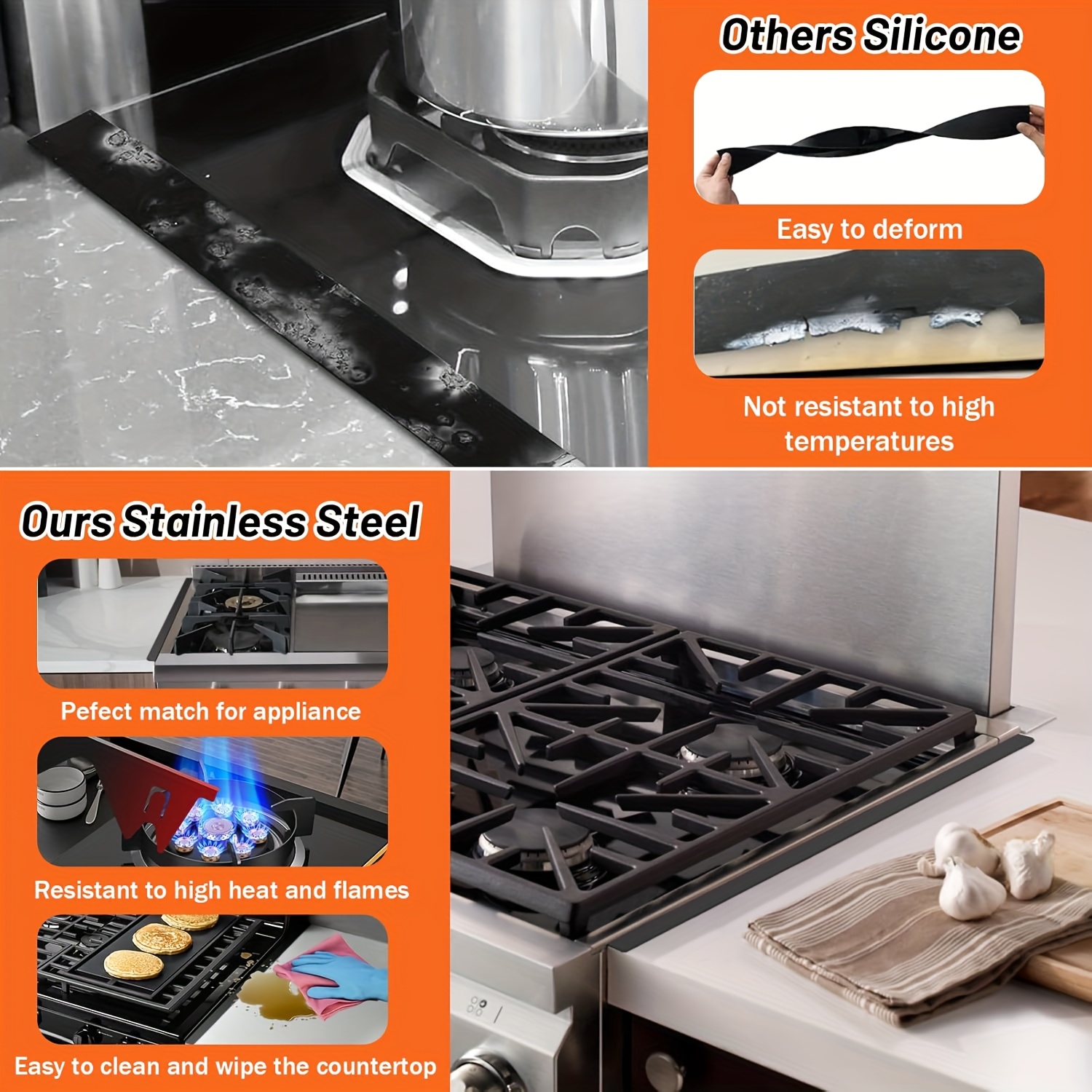 stainless steel stove   covers 1 pcs adjustable fillers for kitchen countertop extendable from 35 05cm to 69 85cm heat resistant protection cover for stove and counter   dishwasher air   filler for   details 2