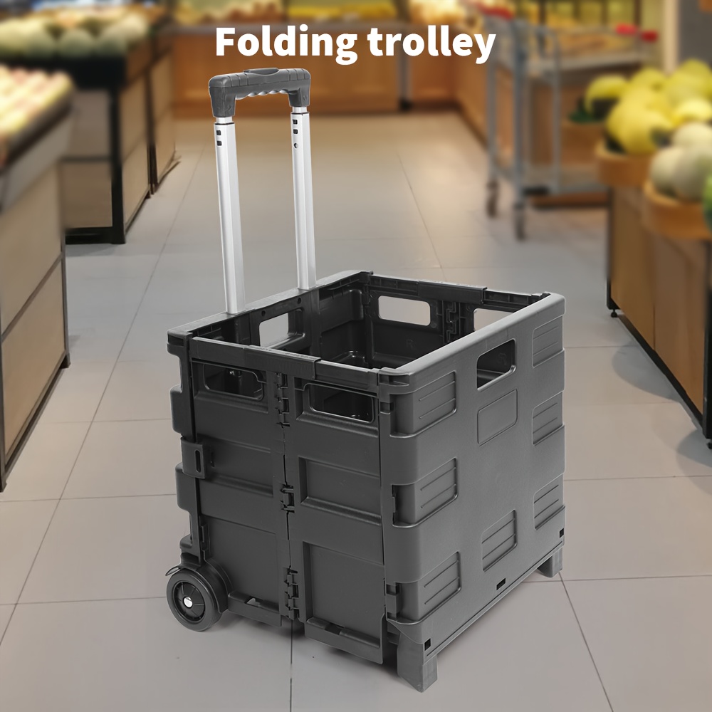 TEMU 1pc 45l Folding Trolley, 25 Kg Boot Cart With Wheels, Large Capacity Folding Supermarket Grocery Shopping Boot Outdoor Trolley For Home Kitchen,