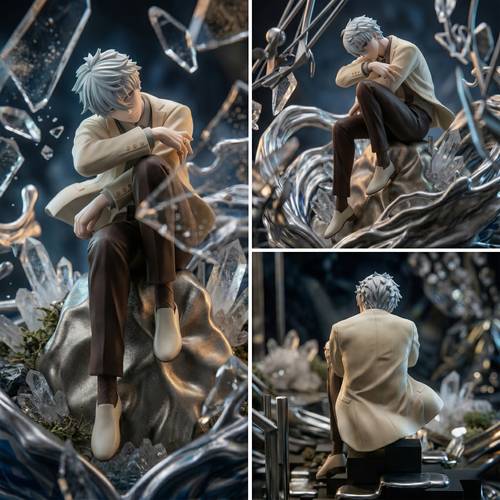 1pc anime figure 14cm silvery haired young for man sitting figurine decorative ornament for car and bedroom collectible and figurine trendy toy statue professionally painted ideal for display in bookstore windows