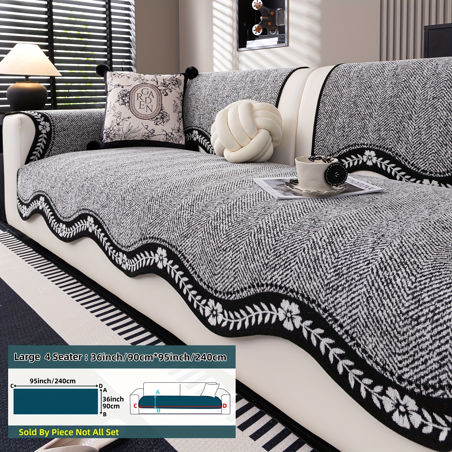 TEMU 1pc Modern Retro Snow Neil Wave Lace Design Anti-slip Sofa Cover - Pet-friendly Machine Washable Sofa Types, Premium Chenille Fabric With