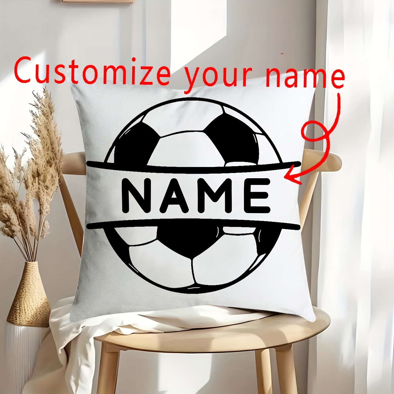 TEMU 1pc Customizable Name Football Theme Pillowcase, Personalized Name Or Blessing Message, Football Pattern, Single-sided Printing, Suitable For