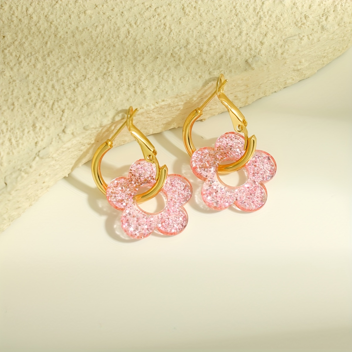 Acrylic Starlight Pink Flower Dangle Earrings for Women