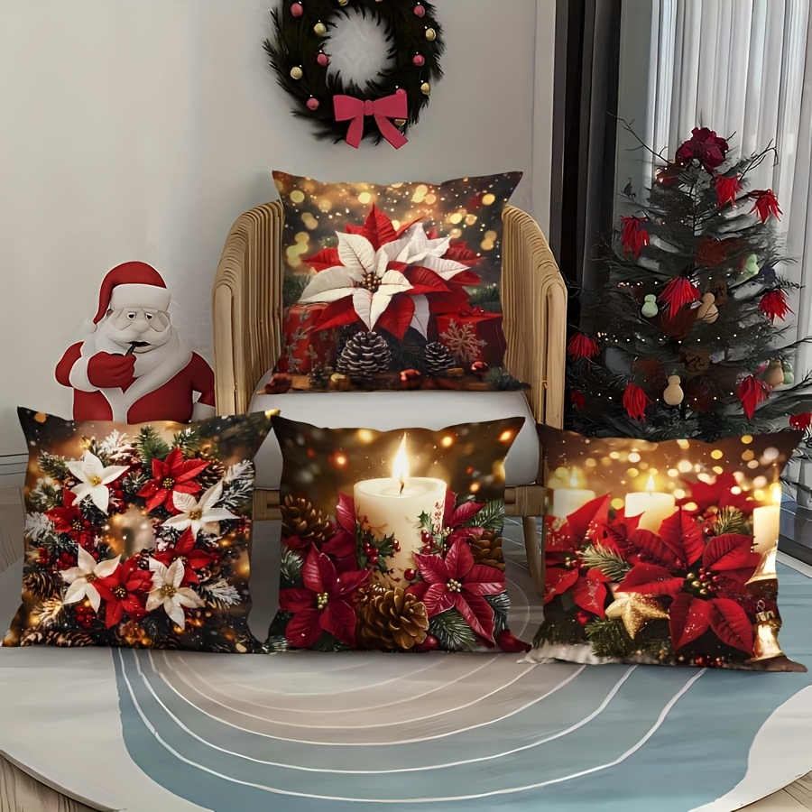 

4- , Christmas Red & , , Zippered Cushion For Decor, - No