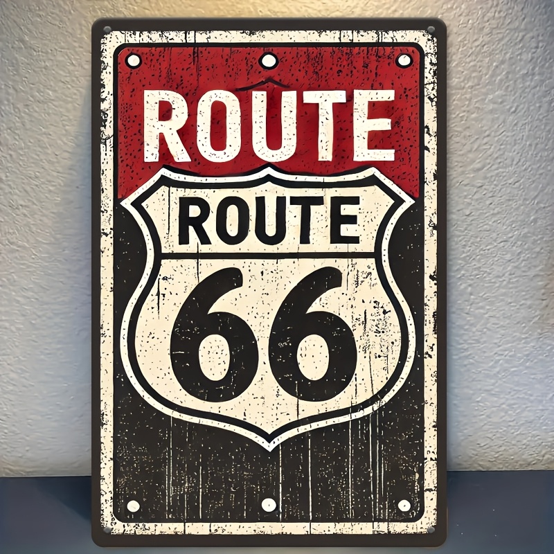 TEMU Room Decor 1pc, Route 66 Vintage Metal Tin Sign, 20.32x30.48cm, Retro Iron Wall Decor, For Home, Garage, And Room Decoration