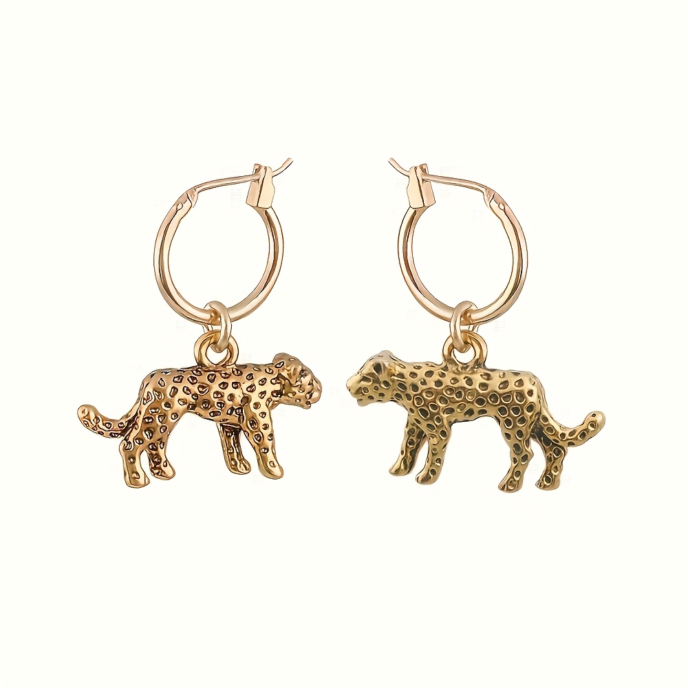 Image of European Stereoscopic Trend Cute Leopard Hoop Earrings With Pendant Ancient Lovely Fashion Earrings Jewelry