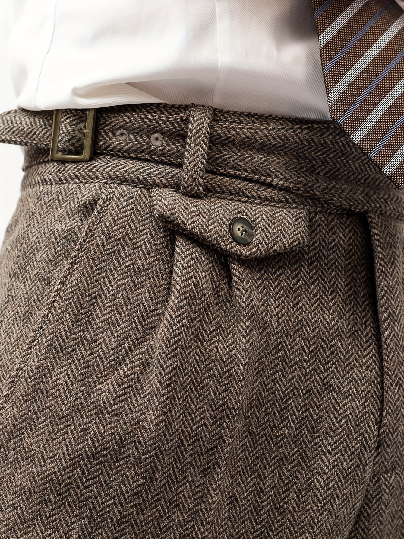 mens elegant italian style tweed suit pants high waist Temu Spain