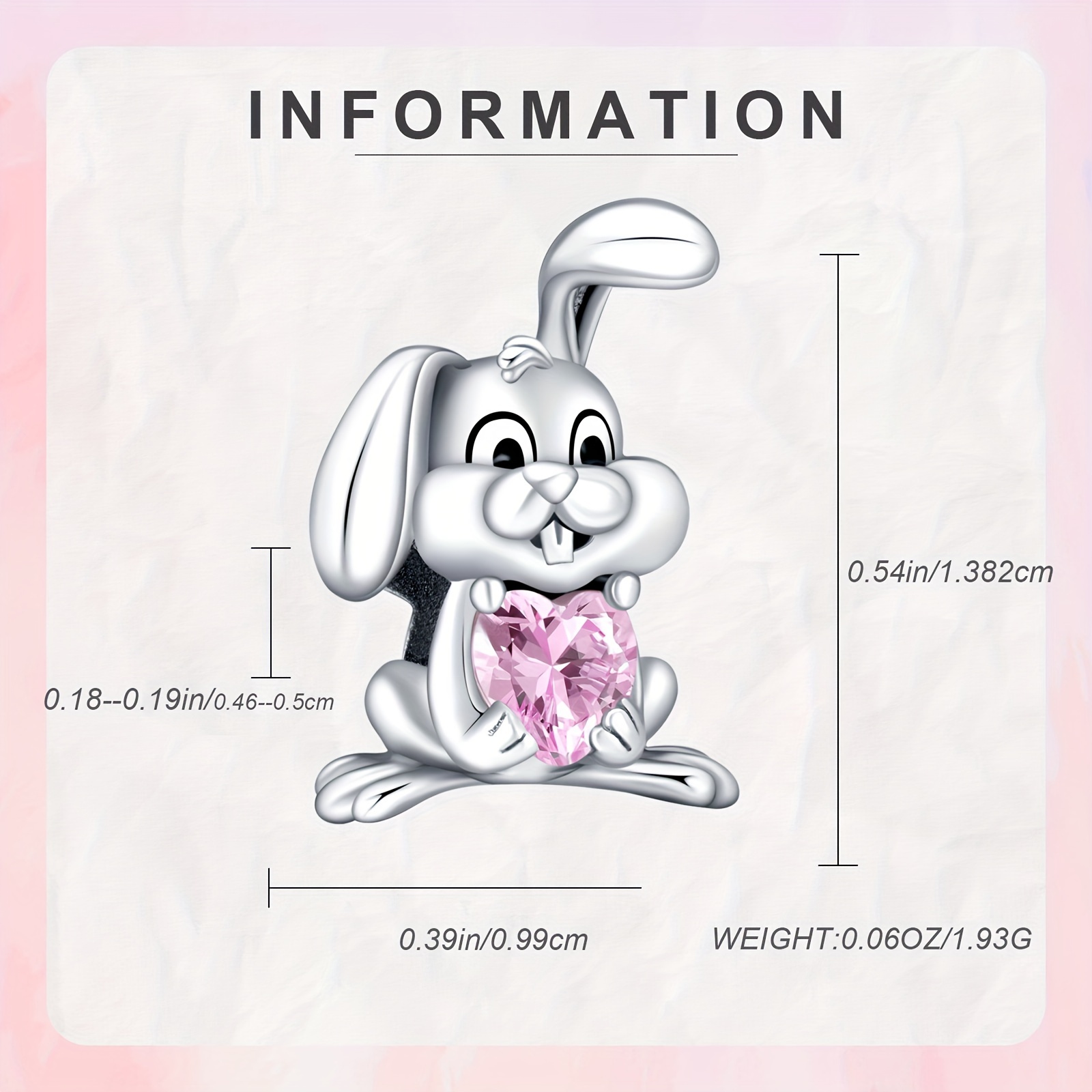 Naughty Rabit Hugging Heart Stone Charm 925 Sterling Silver Pendant