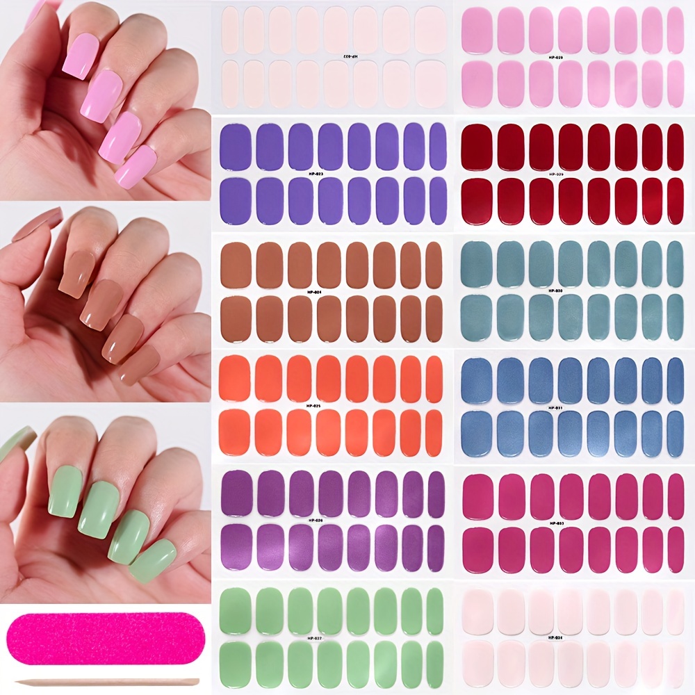 

12 Colors Semi-cured Gel Nail Wraps, Nail Polish Sticker, Solid Color Nail Strips, Self-adhesive Gel Nail Strips Art Decals Plastic Nail Stickers For Home Diy Nail Decorations