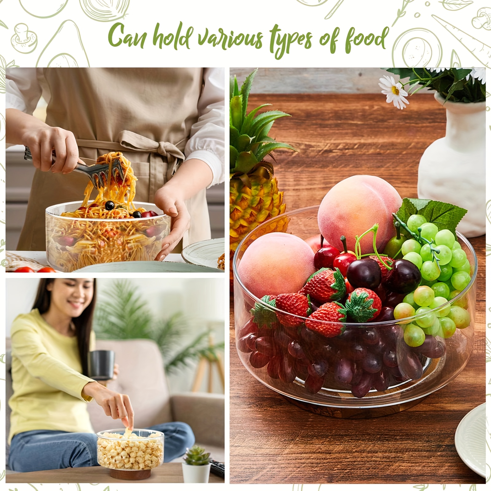 2pcs extra large glass salad bowl set 125 oz 57 oz glass Temu