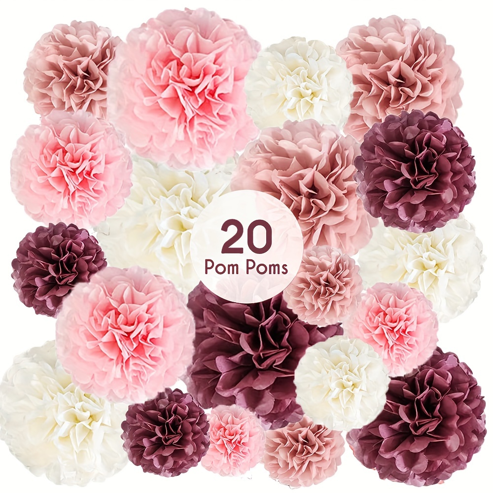 

20pcs Paper Pom Poms Party Decoration Kit - Blush Pink, Dusty Rose, Mauve & Cream | Flower Wall Decor For Bridal Showers, Weddings, Graduations, Tea Parties & More