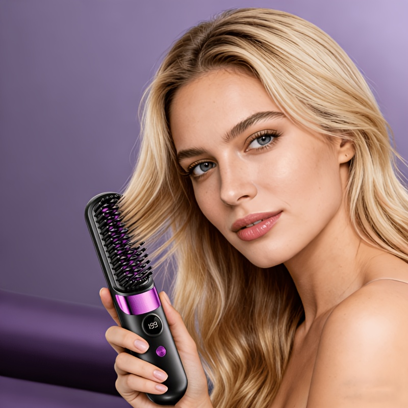 E-shop USB-wiederaufladbarer kabelloser Glättekamm für glattes Haar, spezieller Glättekamm für Damen, doppelte Verwendung für glattes lockiges Haar,