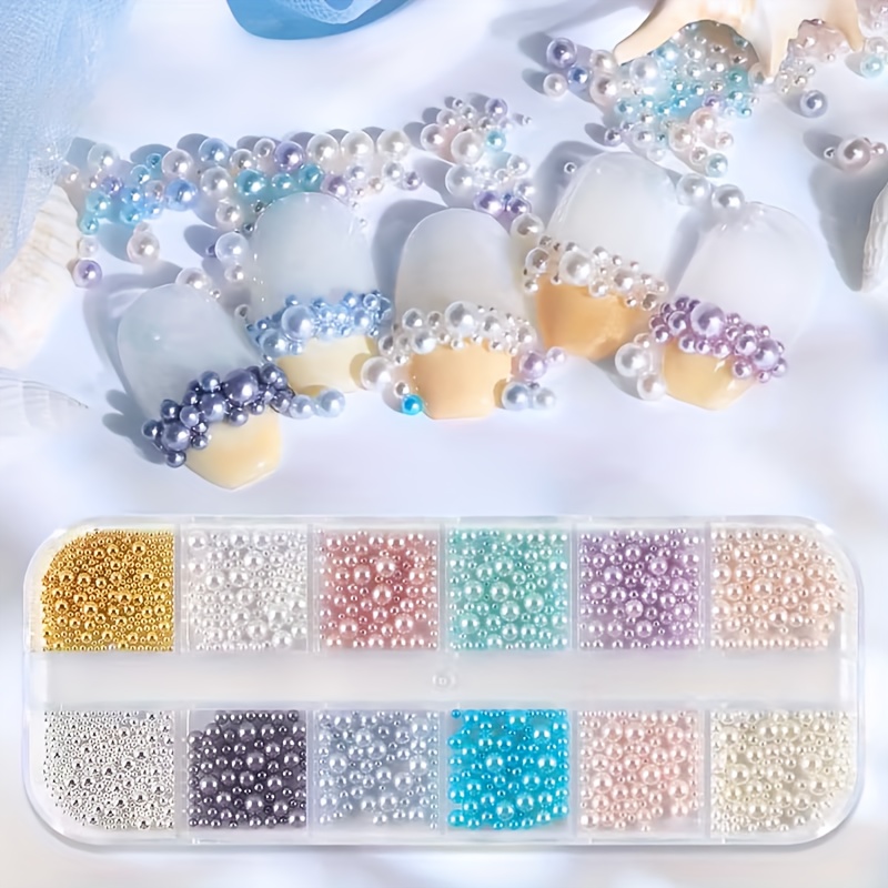 E-shop mit 12 Fächern, gemischte Größen von großen kleinen bunten Bubble-Perlen, geeignet für DIY-Nagelkunst-Dekoration