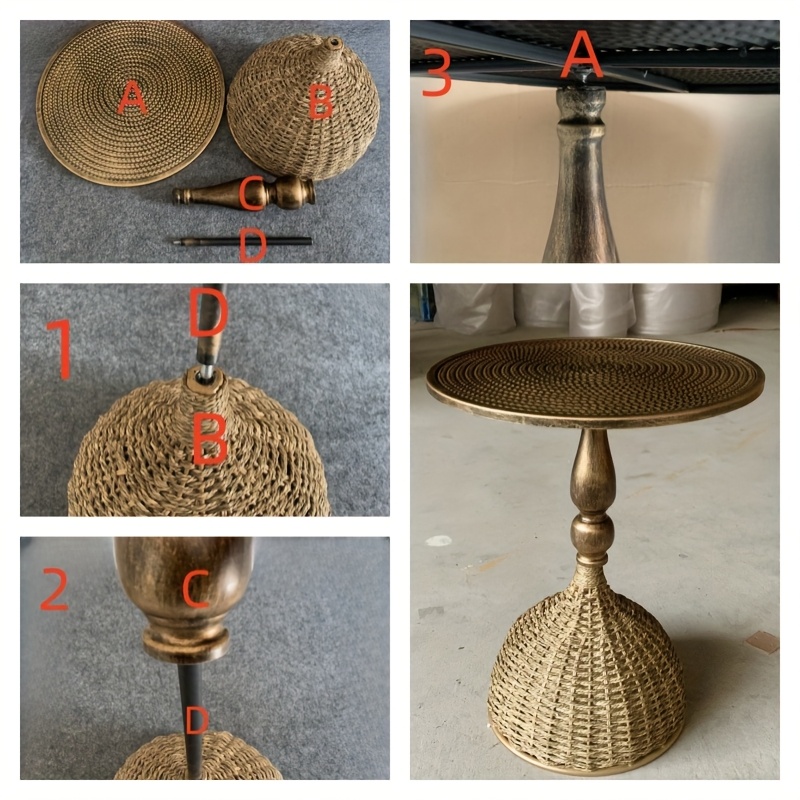 Handcrafted Wicker Iron Artistic Water Grass Rope Braided Tea Table Side Table Flower Rack Living Room Sofa Side Table Study Room Balcony Inn Outdoor Coffee House Bar, Garden Patio Bedroom Decoration