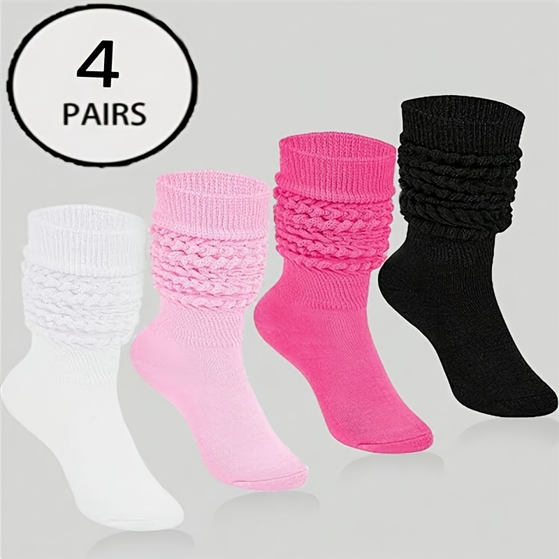 

4 Pairs Solid Slouch Socks, Simple & Warm Calf Socks For Fall & Winter, Women's Stockings & Hosiery