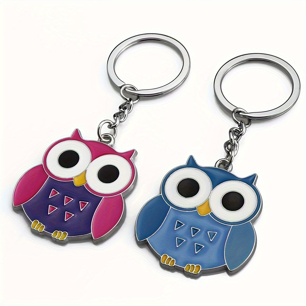 TEMU 2pcs Cute Owl Keyring Owl Pendant Keychain Lovers Key Chain Red Key Holder Red Blue Cartoon Owl Couple Key Ring Metal Animal Keychain Gift For