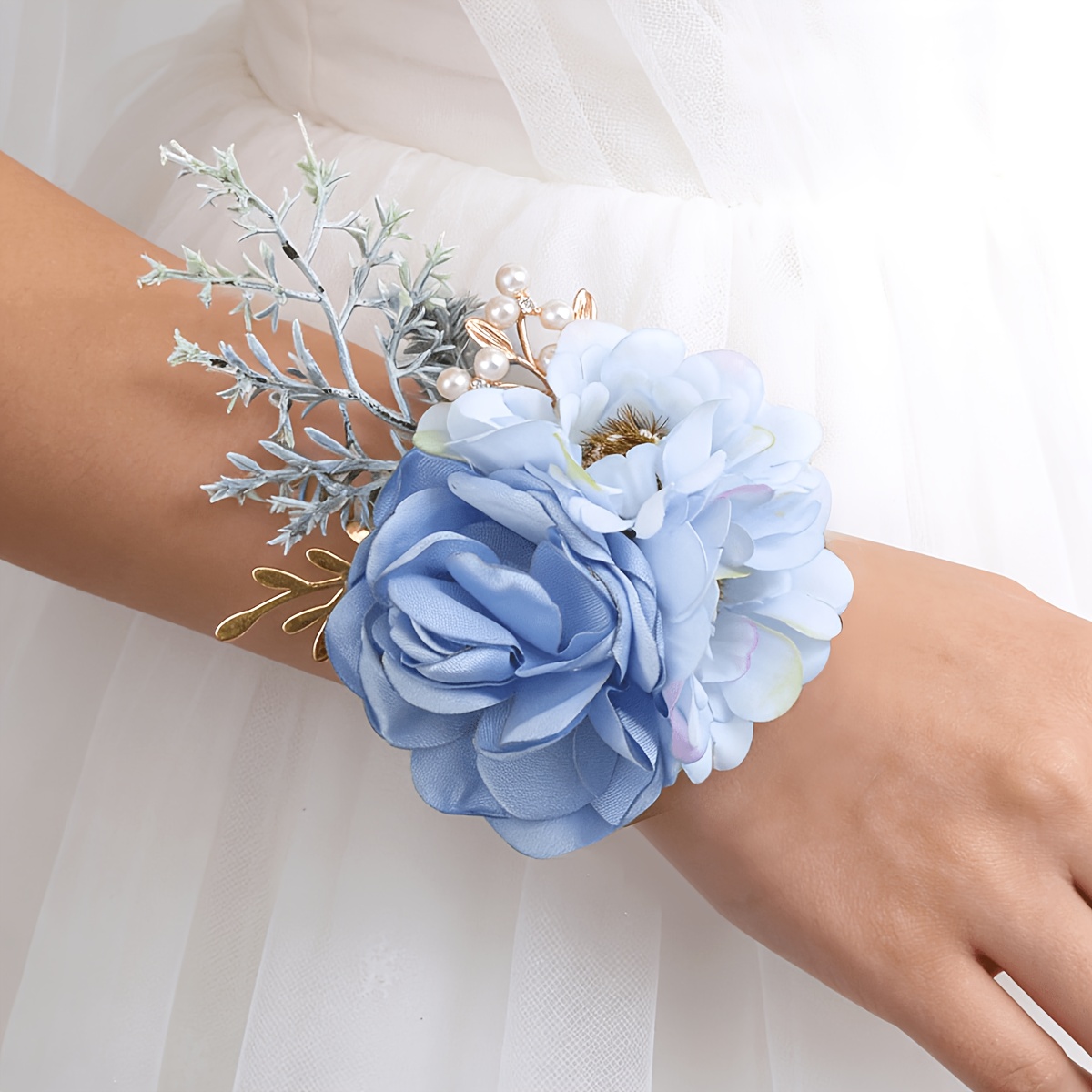 corsage for light blue dress dusty sold on Temu United States A-line Spaghetti Straps Sparkly and bouquets. Size:5 - 6Y Dress sleeveless wedding dresses