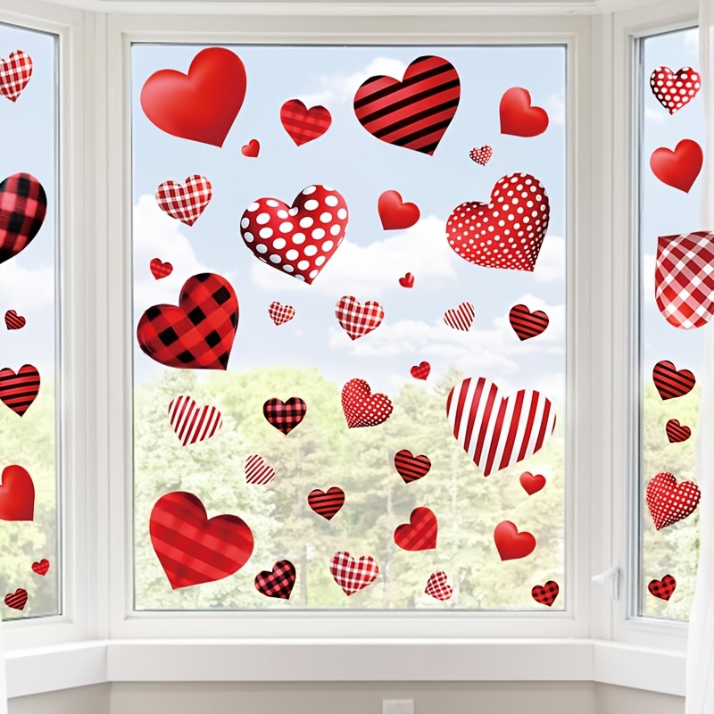 

Valentine's Day Window Clings Decals, Classic Heart Static Stickers, Removable Vinyl Decorations, No Power Needed, Featherless For Home & Bathroom,