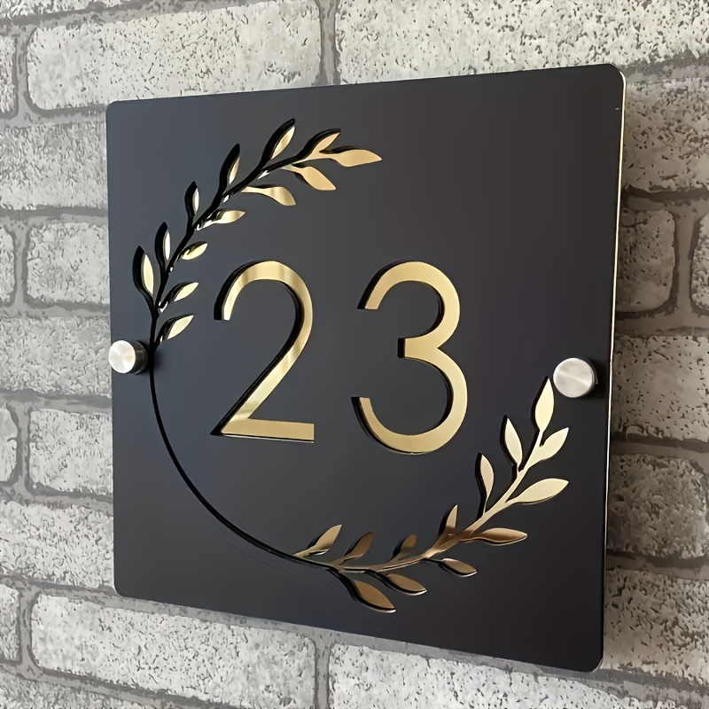 TEMU 2d Flat, Customizable 3d Acrylic Door Plate - Personalized Outdoor Address Plaque With Leaf Lace Design, Waterproof Suitable For Wall-mounted