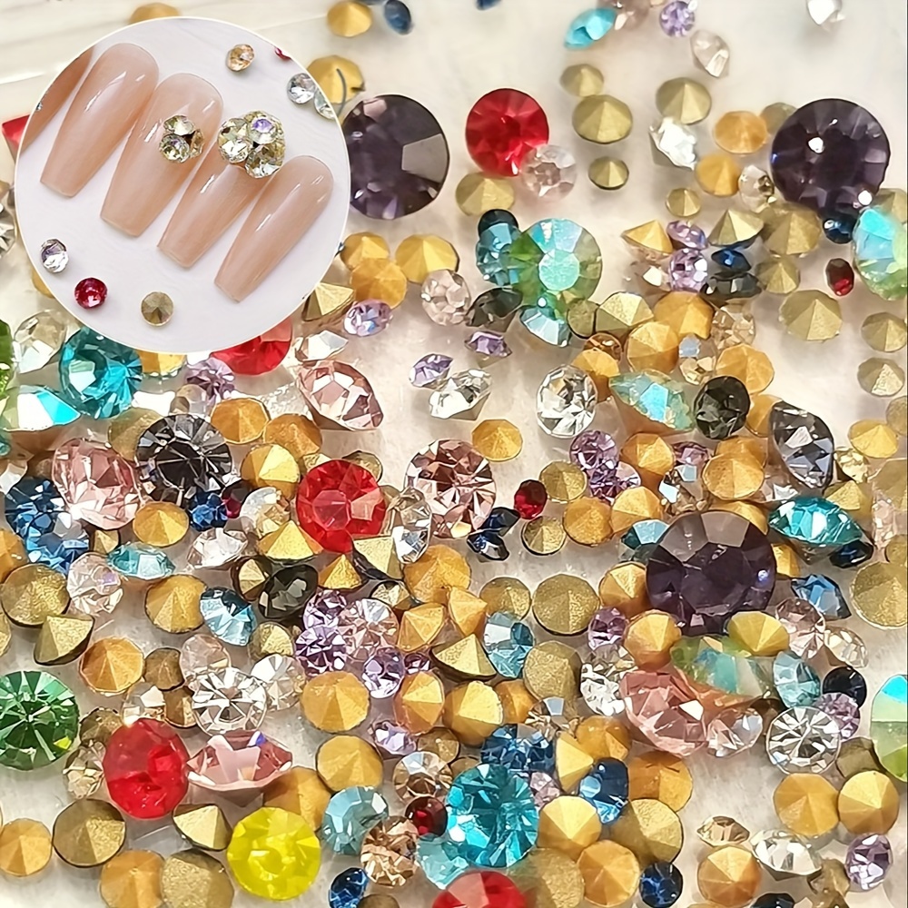 

1440pcs/bag Multi-sizes Clear/mixed Colors Golden Pointed Back Nail Art Crystal Round Rhinestones For Nail Charms Accessories