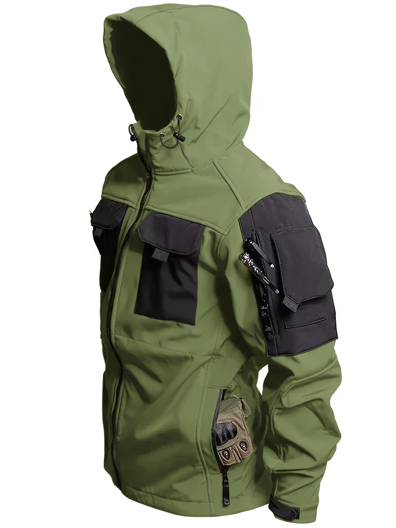 1pc Men's Waterproof Lightweight Soft Shell Jacket with Hood & Multiple Pockets - Thermal Insulated Outdoor Coat for Hiking, Camping, Casual Wear - Machine Washable, Regular Fit (Winter/Spring/Fall), Versatile Travel Jacket | Full Zip Jacket | Durable Zipper, Winter Camping Gear