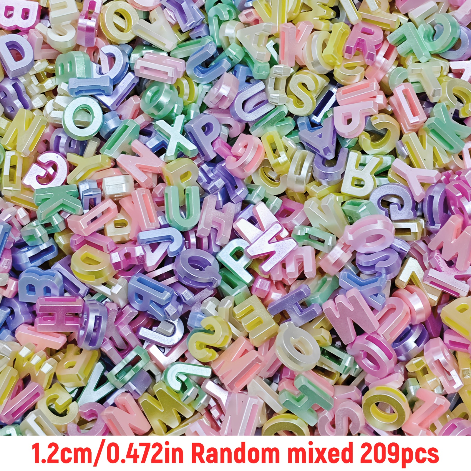 TEMU 209pcs 12Mm Acrylique Couleur Aléatoire Plaqué Couleurs Claires Lettres 3D Creuses Petites Perles pour la Fabrication de Bijoux Bracelet Collier