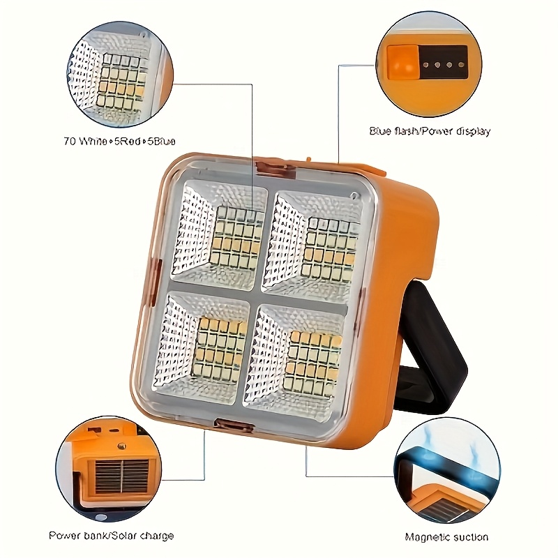 Solar Camping Lights Outdoor Portable Rechargeable Solar Flood Light LED Reflector Rechargeable Projector Floodlight Construction Lamp