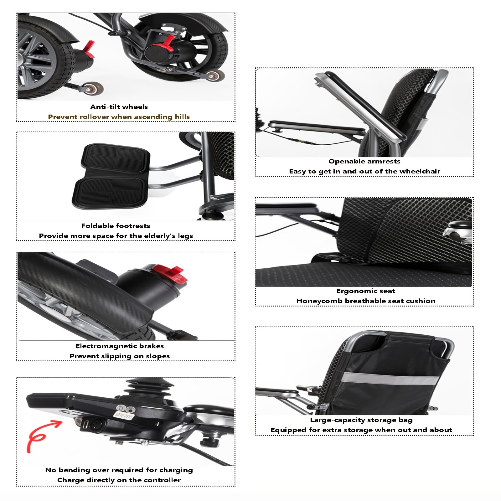lightweight folding electric wheelchair a smart automatic aluminum alloy wheelchair designed for the elderly and disabled Product details 3