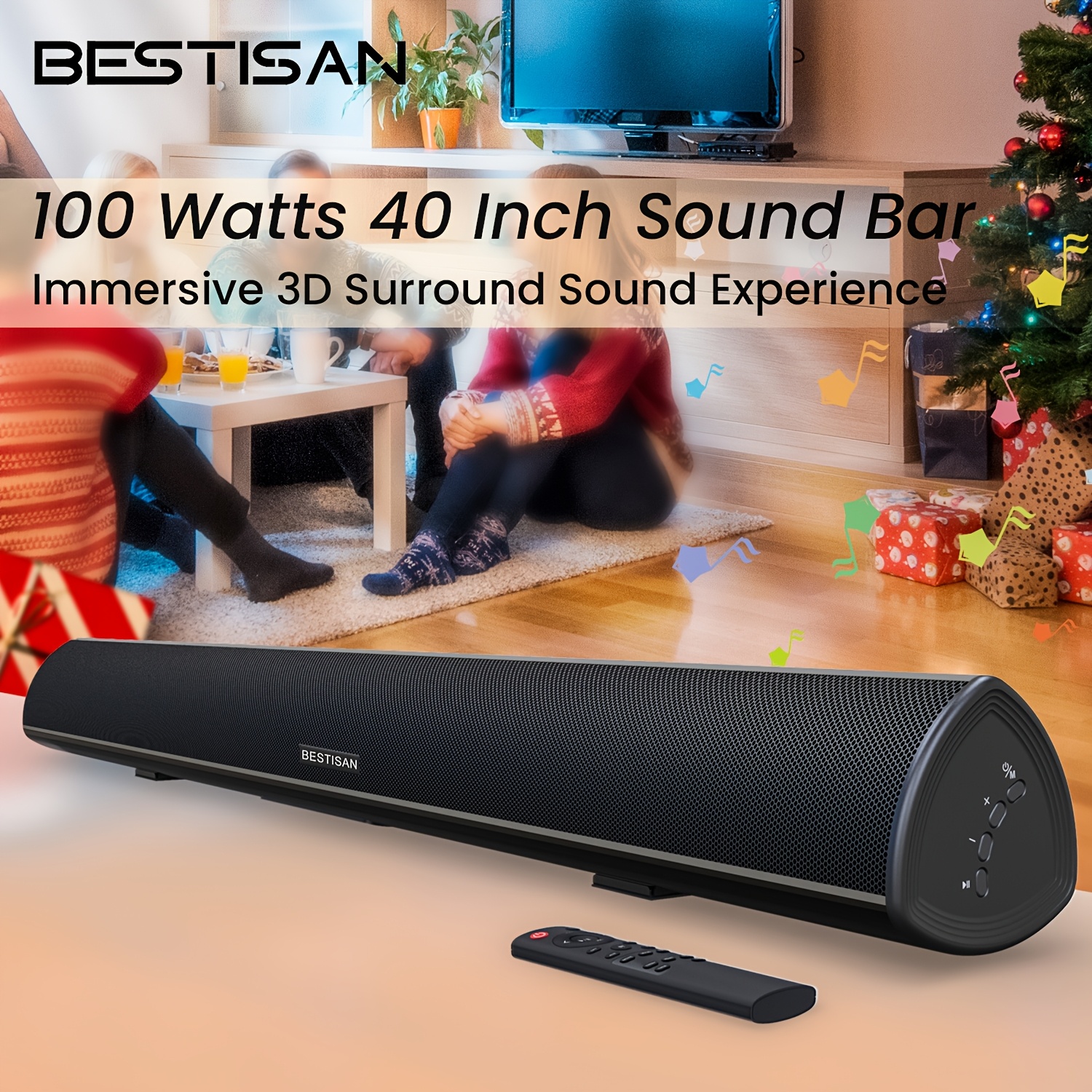 

Bestisan Watt 40 Inch Tv , Wireless Wireless 5.0, Optical Aux /, Dsp Audio With Adjustable Bass, Wall Mountable Home Theater System, 3d , Black, For Smart Tv, Bestisan