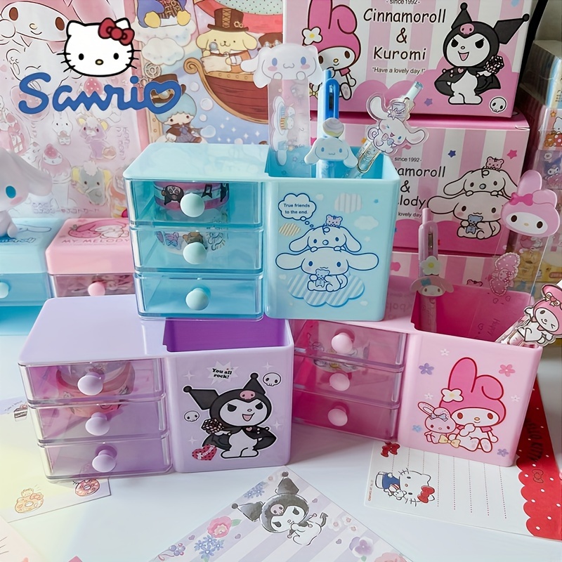 

1pc Cute Cartoon Cinnamoroll Desktop Pen Holder Kuromi Storage Box My Melody Mini Drawer Organizer Student Stationery Box