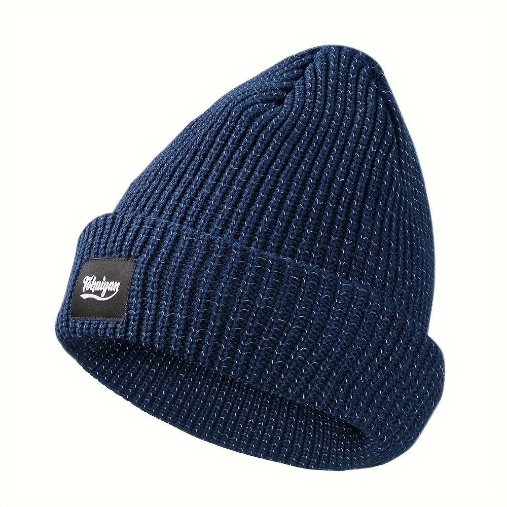 TEMU Stylish Reflective Beanie For Women, Warm Winter Hat For Men, Fleece-lined Cold-resistant Cap