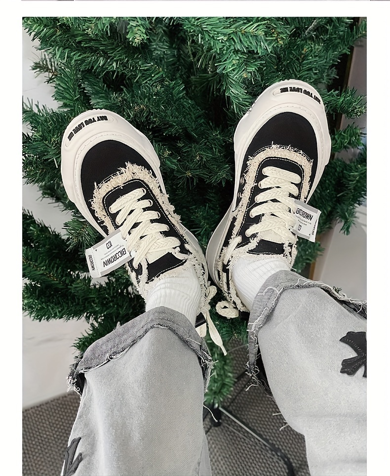 mens trendy canvas sneakers low top thick sole lace casual Temu