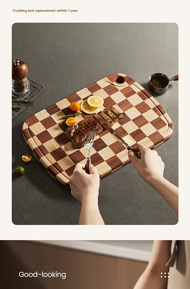 walnut wood cutting board with checkered pattern multipurpose   for meat cheese bread vegetables and fruits ideal for home and dorm use kitchen gadget perfect christmas winter gift wooden cutting board cold cutting board details 7