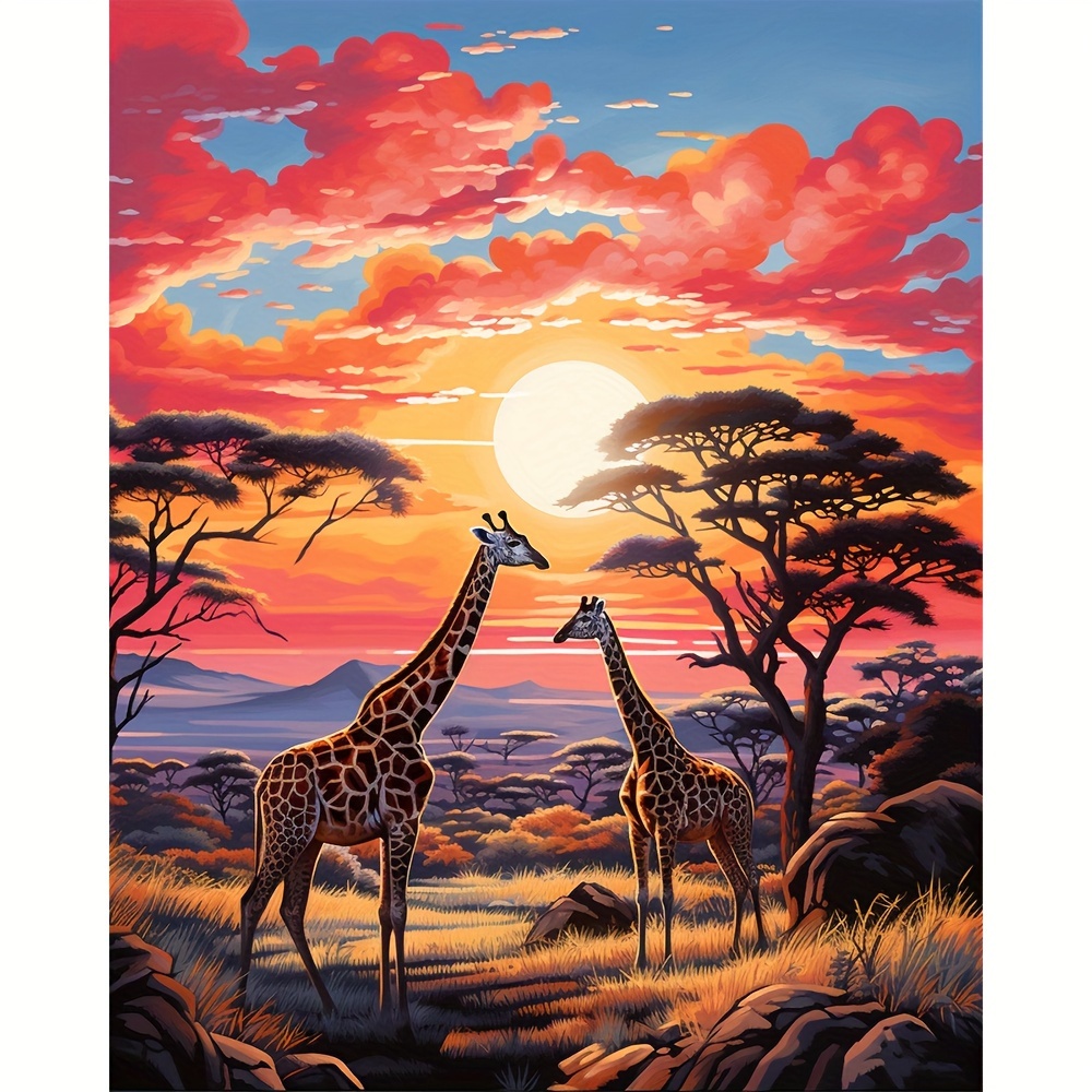 

Large 5d Diamond Painting Kit - African Grassland & Giraffe Scene, Round Gem Art For Beginners, Diy Craft Home Wall Decor Gift, Frameless 15.7x19.6 Inches