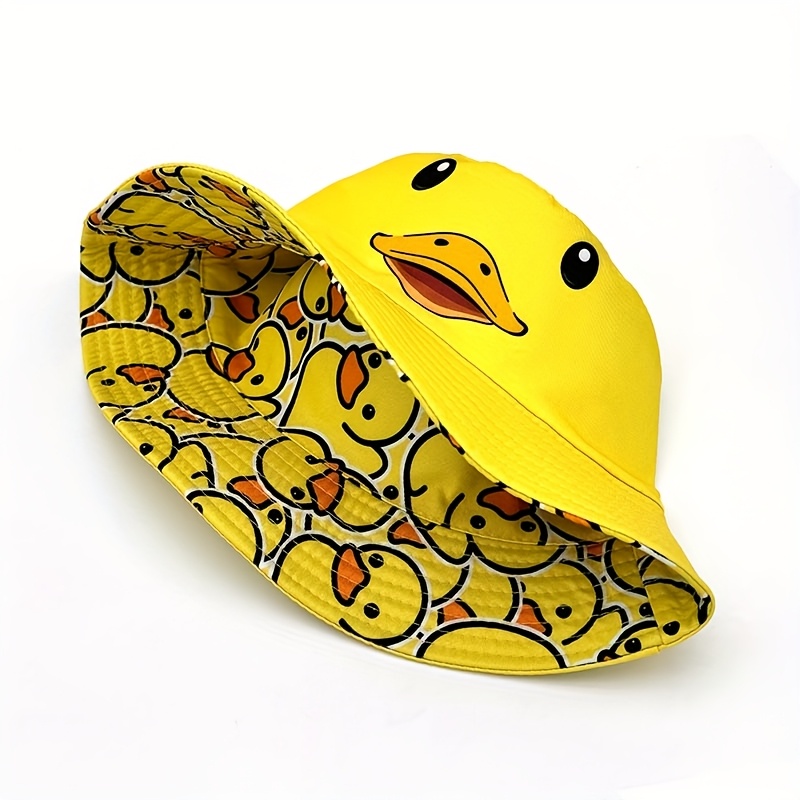 TEMU A Stylish And Cute Cartoon Double-sided Abstract Little Yellow Duck Bucket Hat - Lightweight And Trendy Hip-hop Hat, Suitable For Men And Women, Perfect For Parties And Outdoor Activities