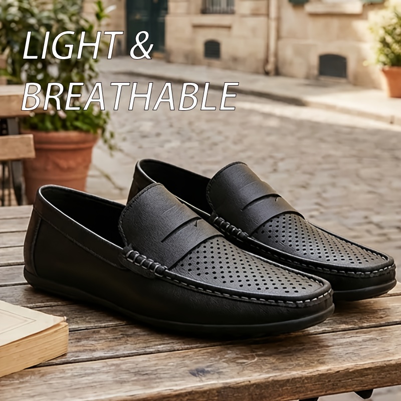 mens breathable slip loafers soft round toe dress shoes - Temu display picture 1